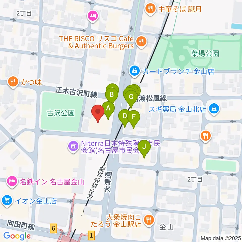 名古屋市音楽プラザ周辺のファミレス・ファーストフード一覧地図