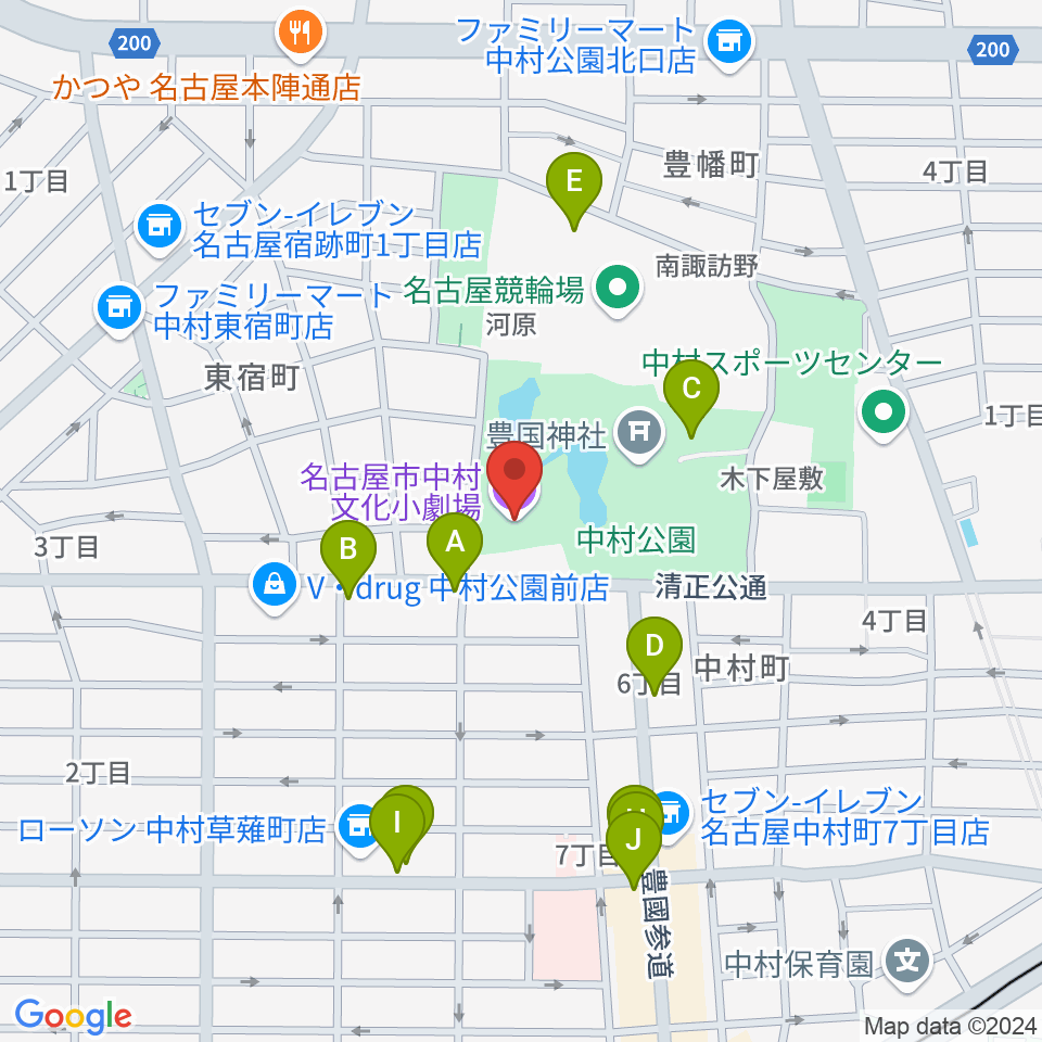 中村文化小劇場周辺のファミレス・ファーストフード一覧地図