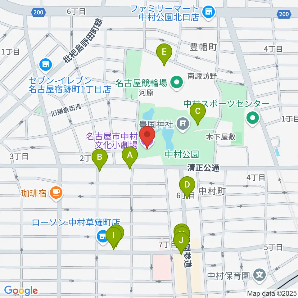 中村文化小劇場周辺のファミレス・ファーストフード一覧地図
