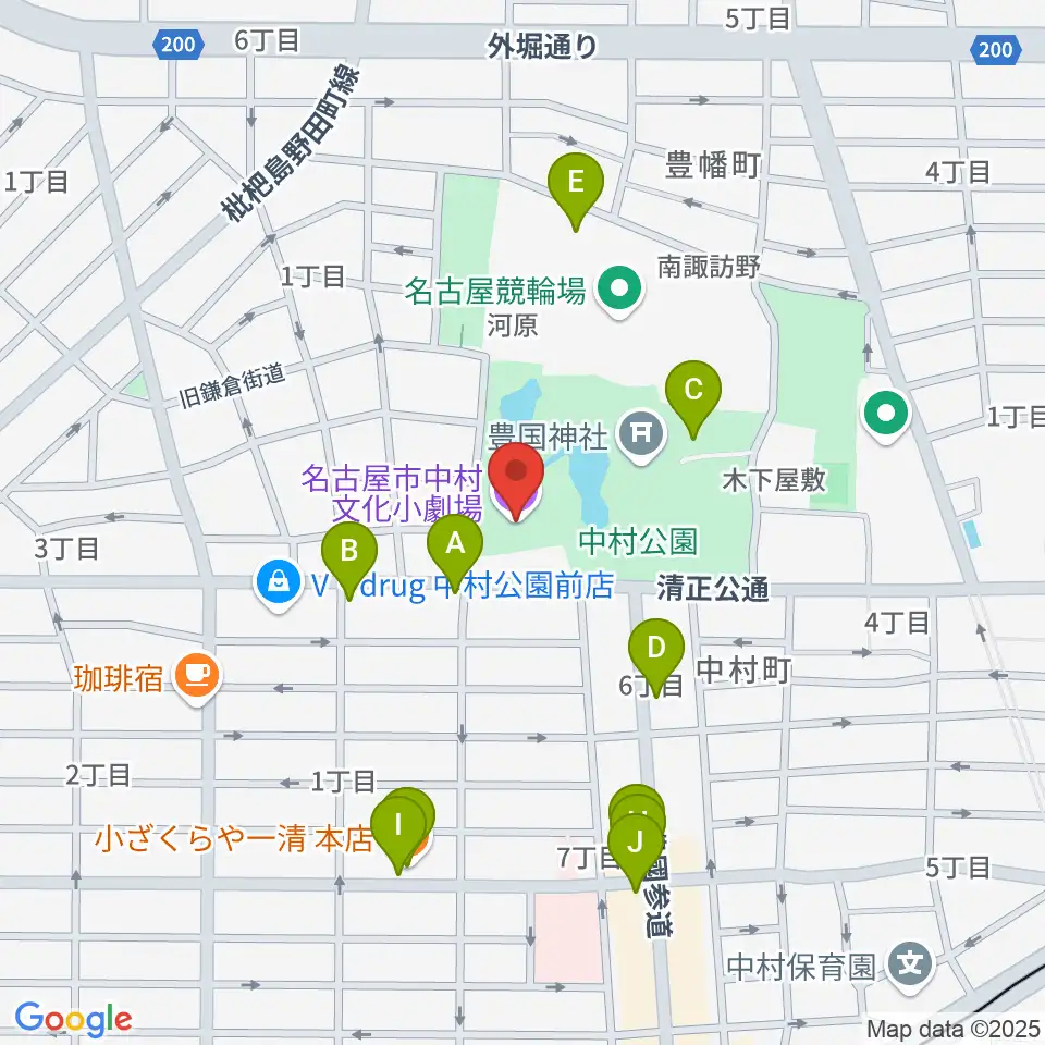 中村文化小劇場周辺のファミレス・ファーストフード一覧地図