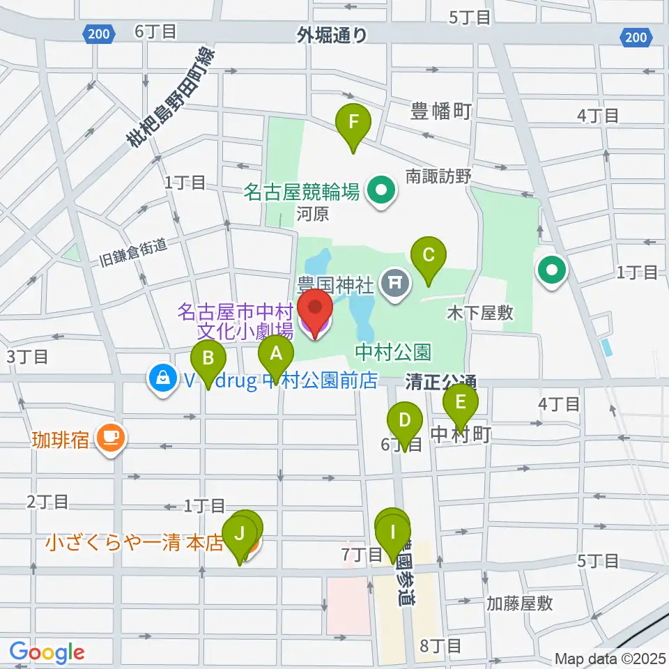 中村文化小劇場周辺のファミレス・ファーストフード一覧地図