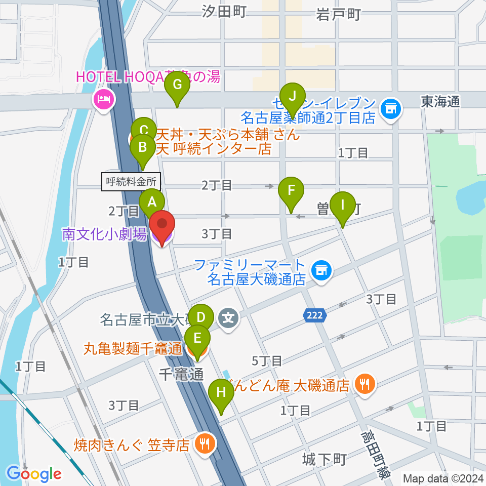 南文化小劇場周辺のファミレス・ファーストフード一覧地図