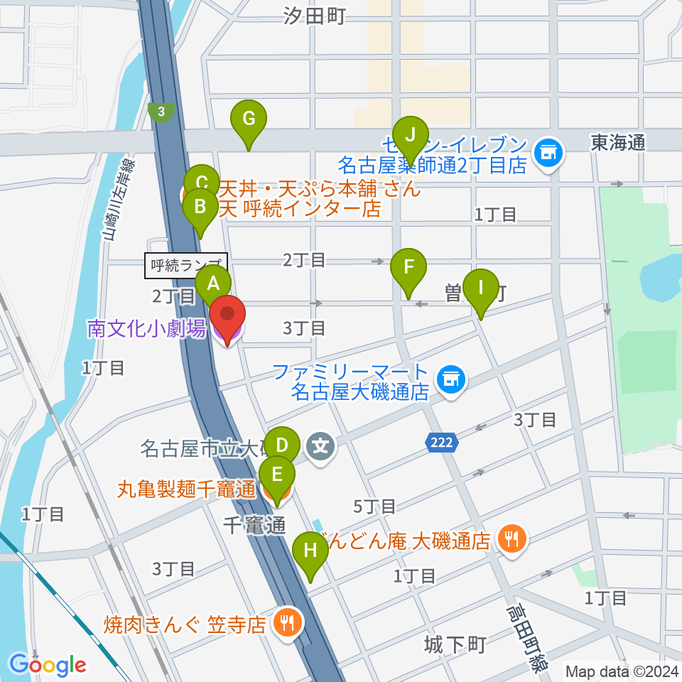 南文化小劇場周辺のファミレス・ファーストフード一覧地図