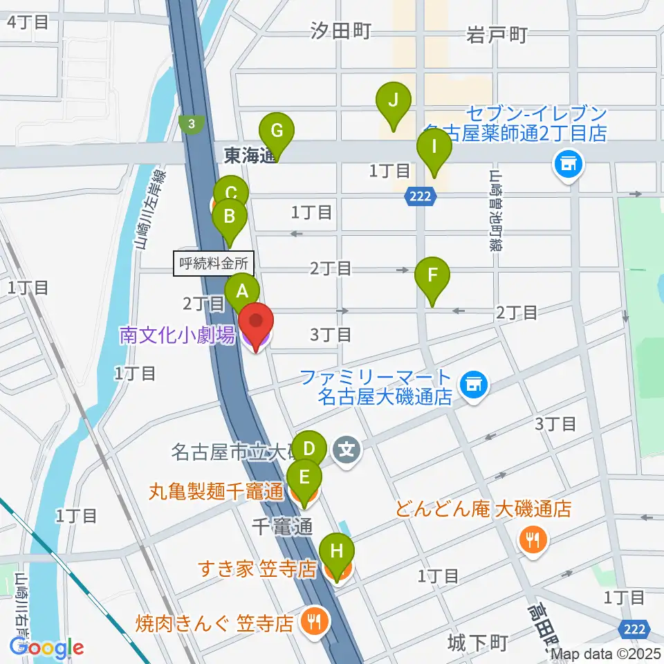南文化小劇場周辺のファミレス・ファーストフード一覧地図