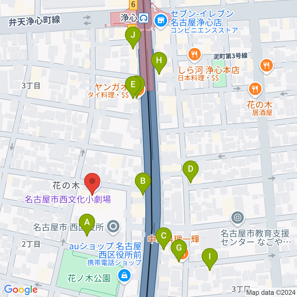 西文化小劇場周辺のファミレス・ファーストフード一覧地図