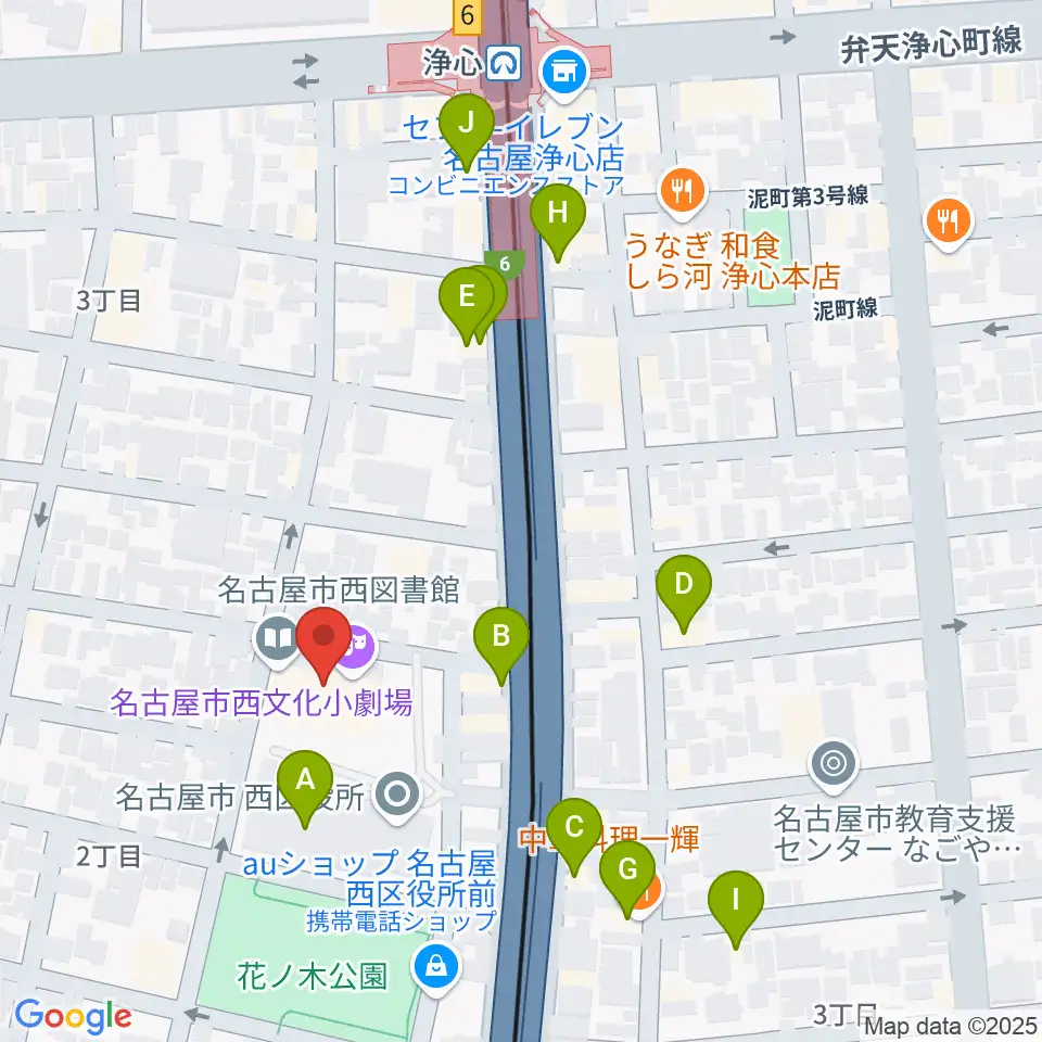 西文化小劇場周辺のファミレス・ファーストフード一覧地図