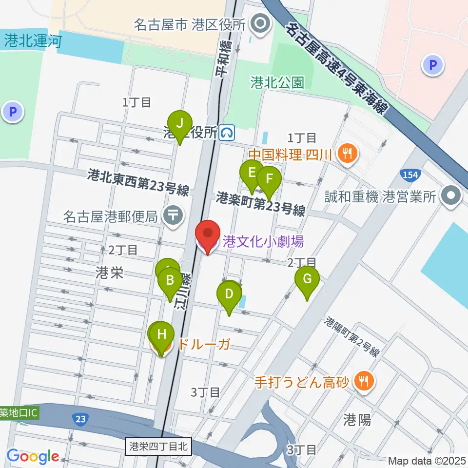 港文化小劇場周辺のファミレス・ファーストフード一覧地図