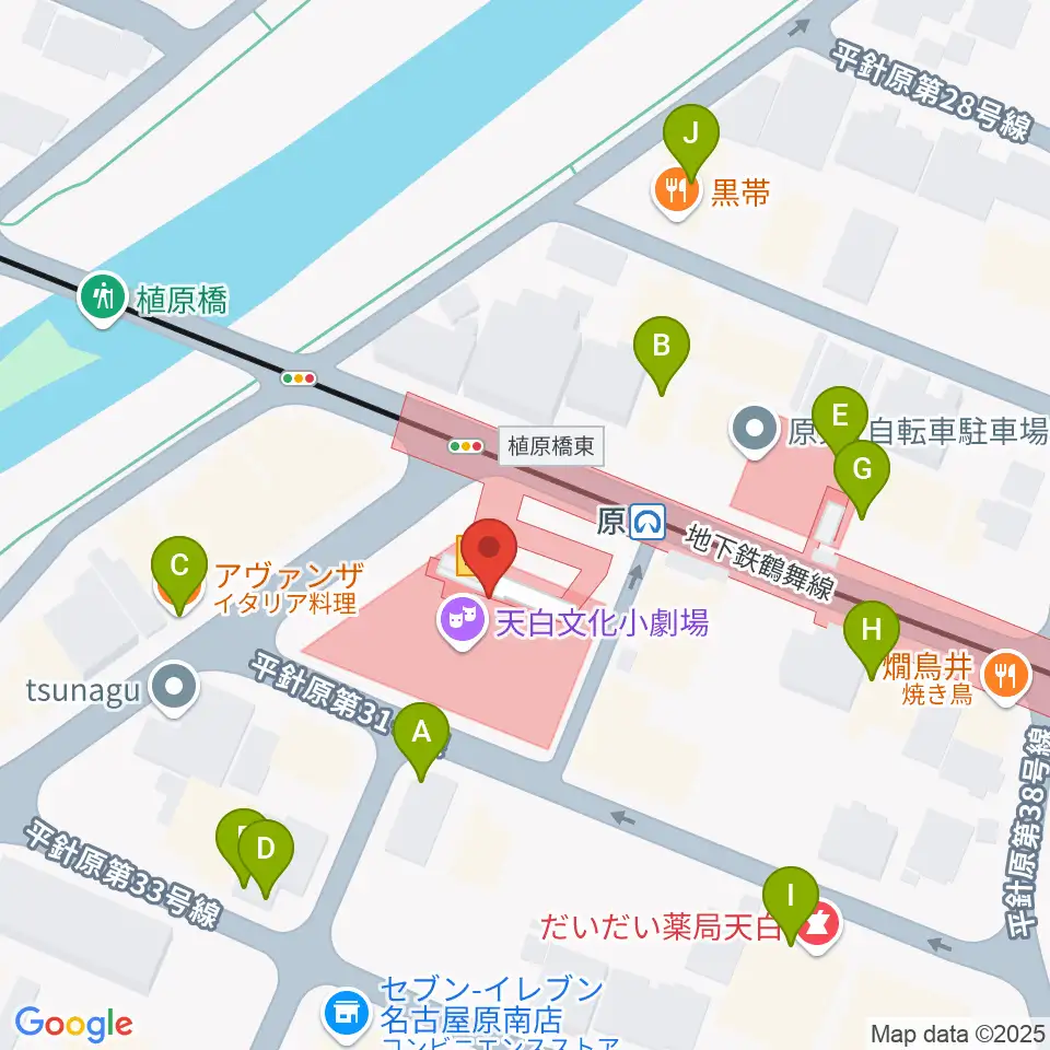 天白文化小劇場周辺のファミレス・ファーストフード一覧地図