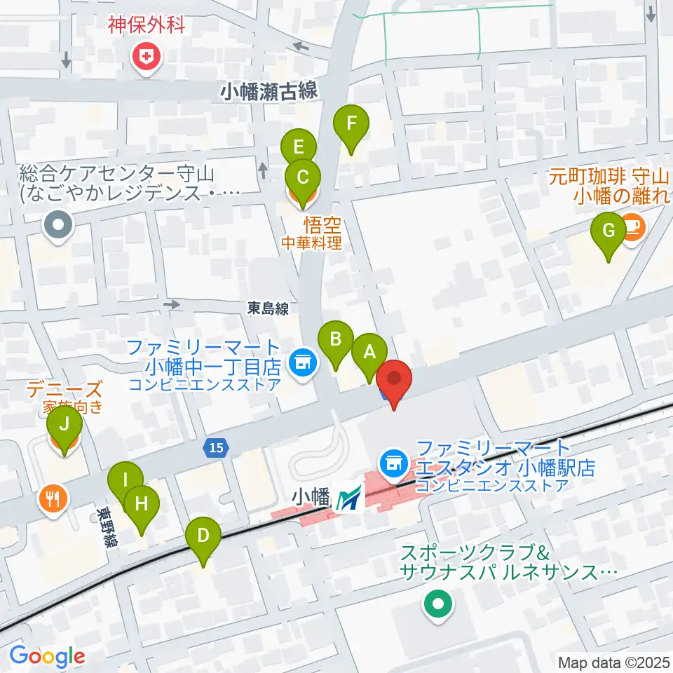 守山文化小劇場周辺のファミレス・ファーストフード一覧地図
