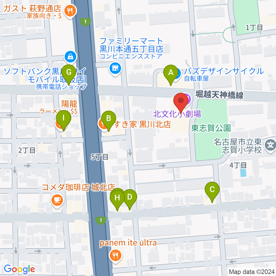 北文化小劇場周辺のファミレス・ファーストフード一覧地図