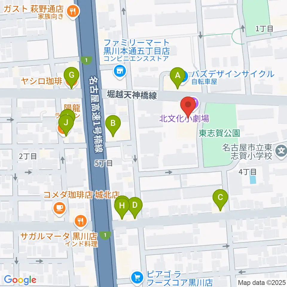 北文化小劇場周辺のファミレス・ファーストフード一覧地図