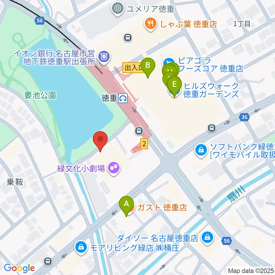 緑文化小劇場周辺のファミレス・ファーストフード一覧地図