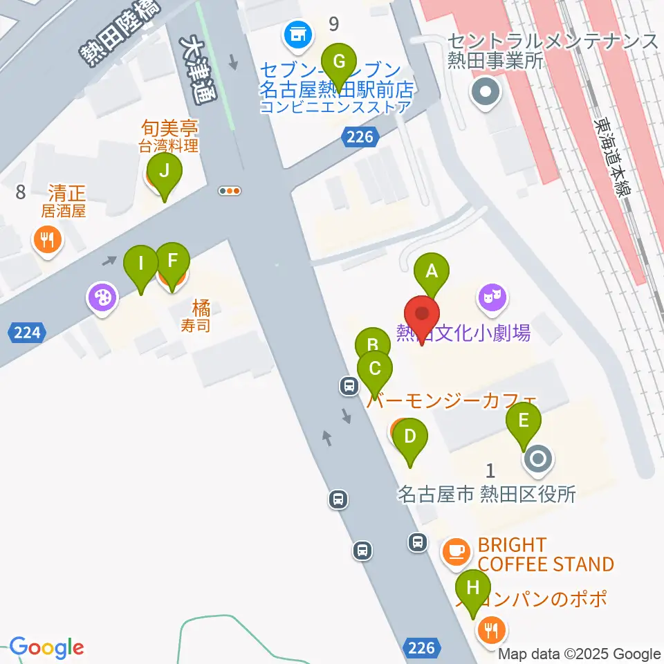 熱田文化小劇場周辺のファミレス・ファーストフード一覧地図