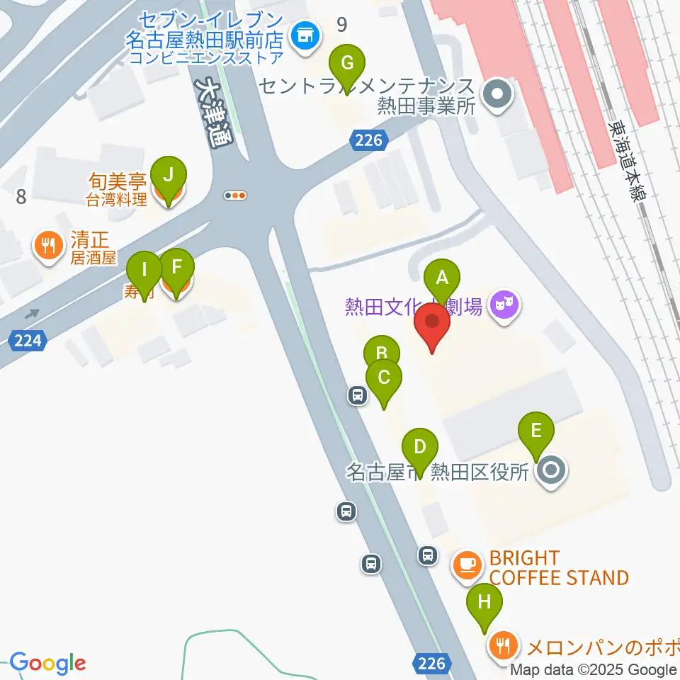 熱田文化小劇場周辺のファミレス・ファーストフード一覧地図