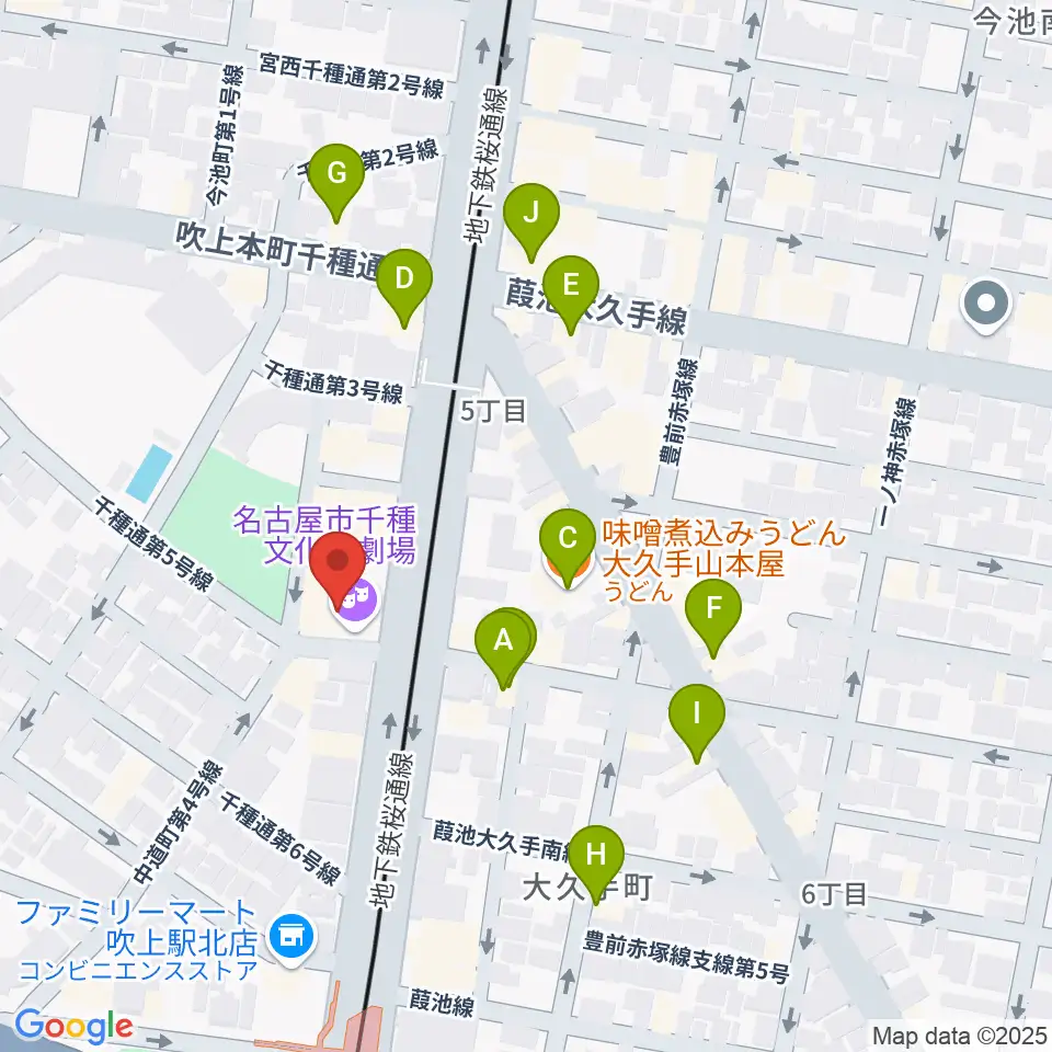 千種文化小劇場周辺のファミレス・ファーストフード一覧地図