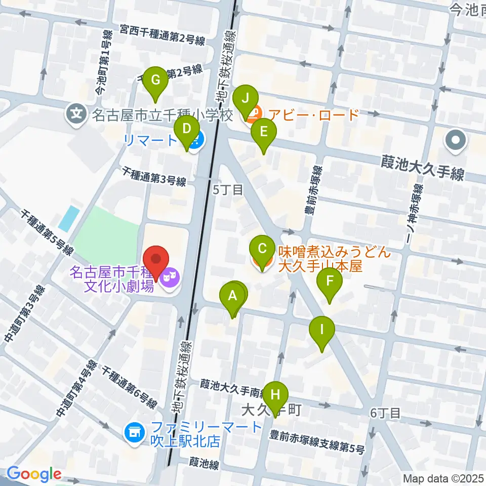 千種文化小劇場周辺のファミレス・ファーストフード一覧地図