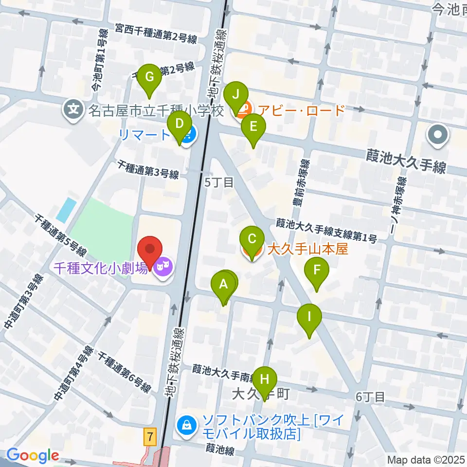 千種文化小劇場周辺のファミレス・ファーストフード一覧地図