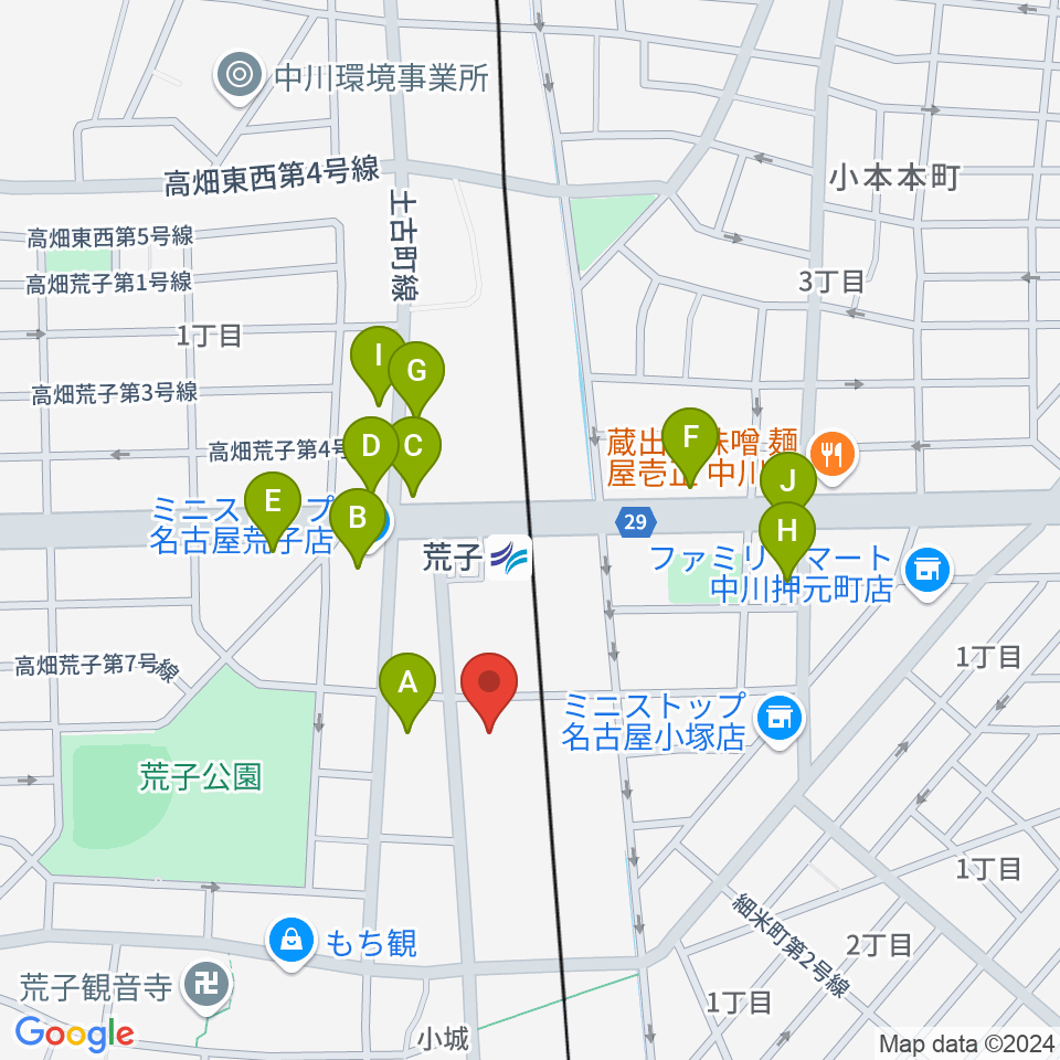 中川文化小劇場周辺のファミレス・ファーストフード一覧地図