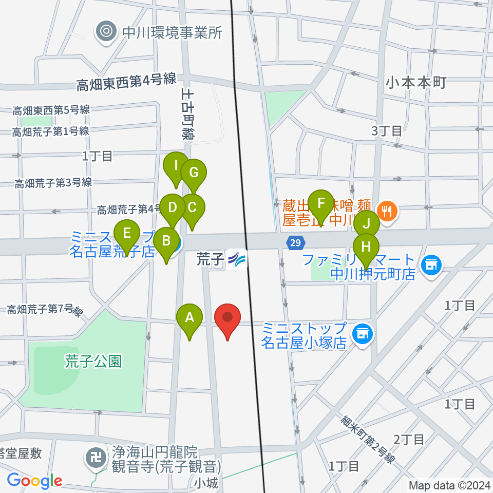 中川文化小劇場周辺のファミレス・ファーストフード一覧地図