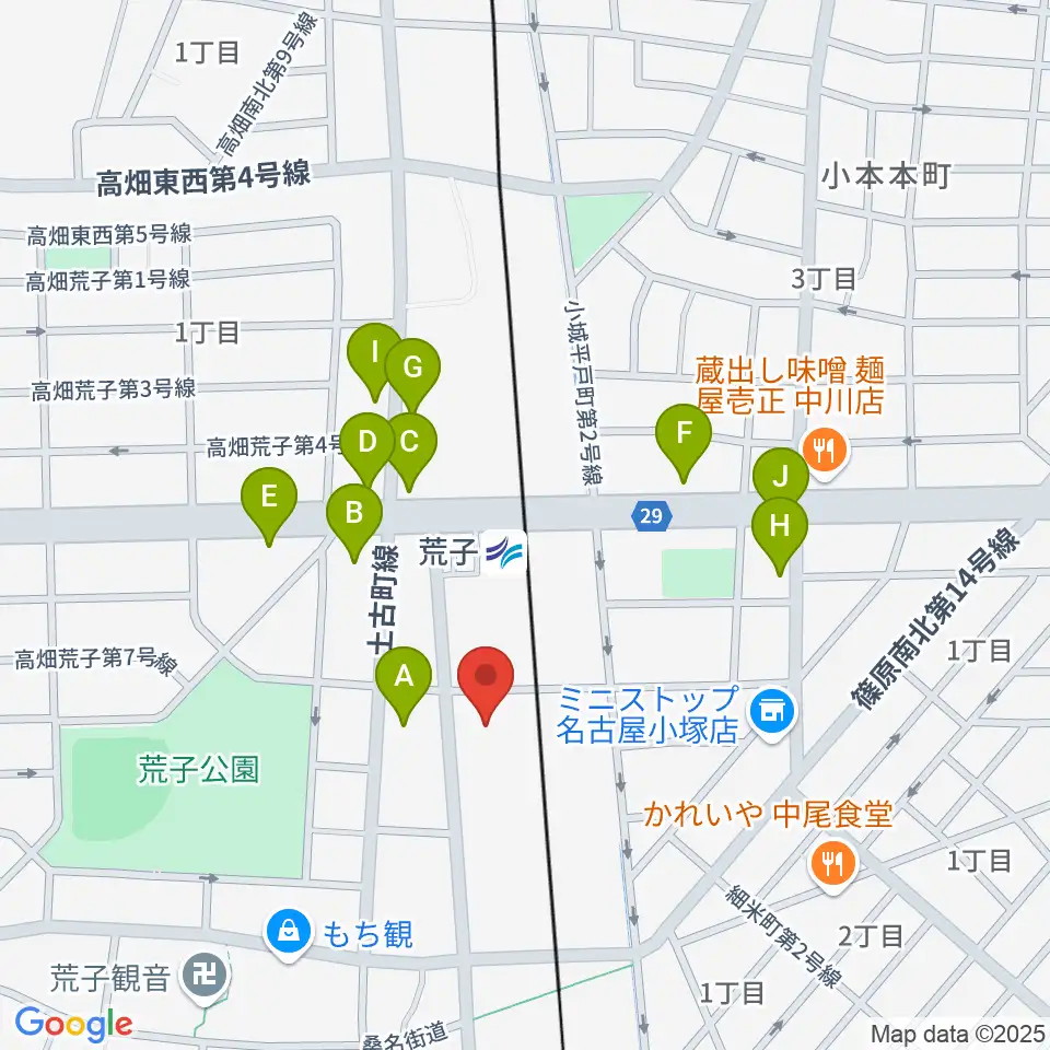 中川文化小劇場周辺のファミレス・ファーストフード一覧地図