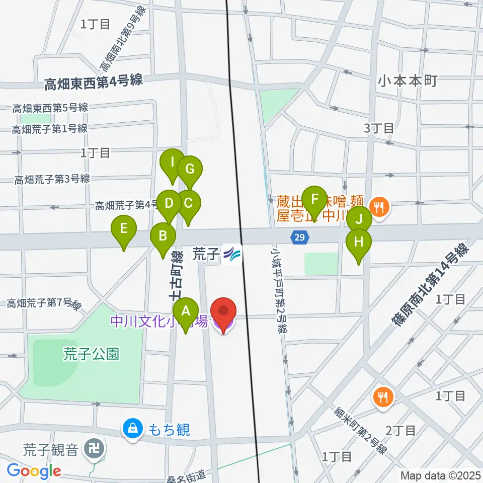 中川文化小劇場周辺のファミレス・ファーストフード一覧地図