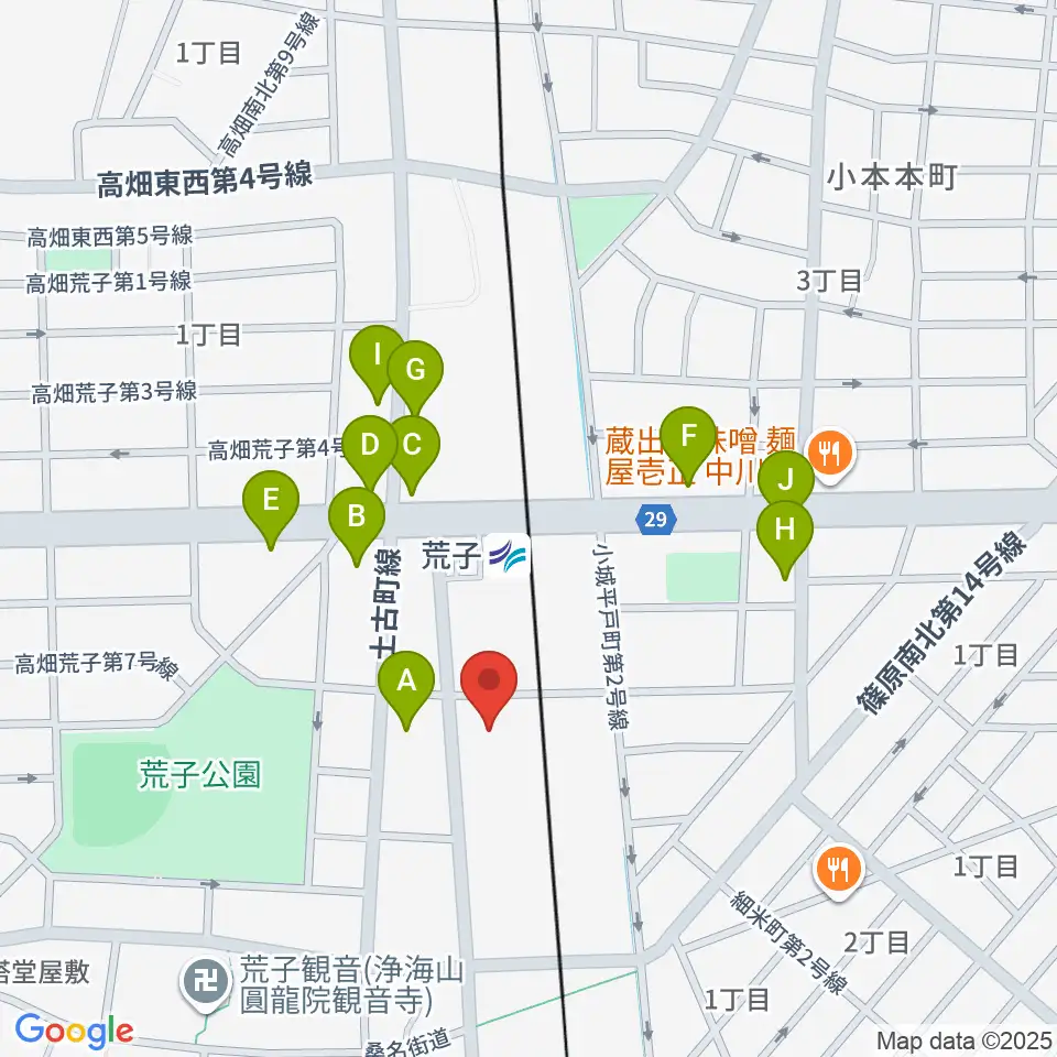 中川文化小劇場周辺のファミレス・ファーストフード一覧地図