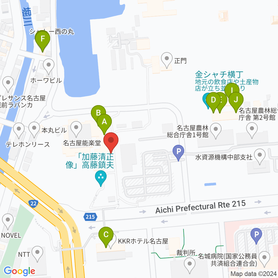 名古屋能楽堂周辺のファミレス・ファーストフード一覧地図
