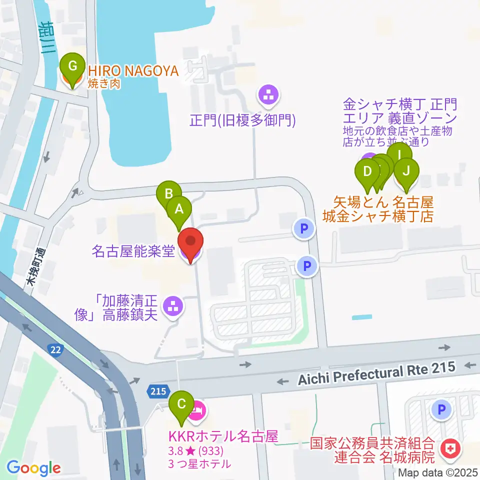 名古屋能楽堂周辺のファミレス・ファーストフード一覧地図