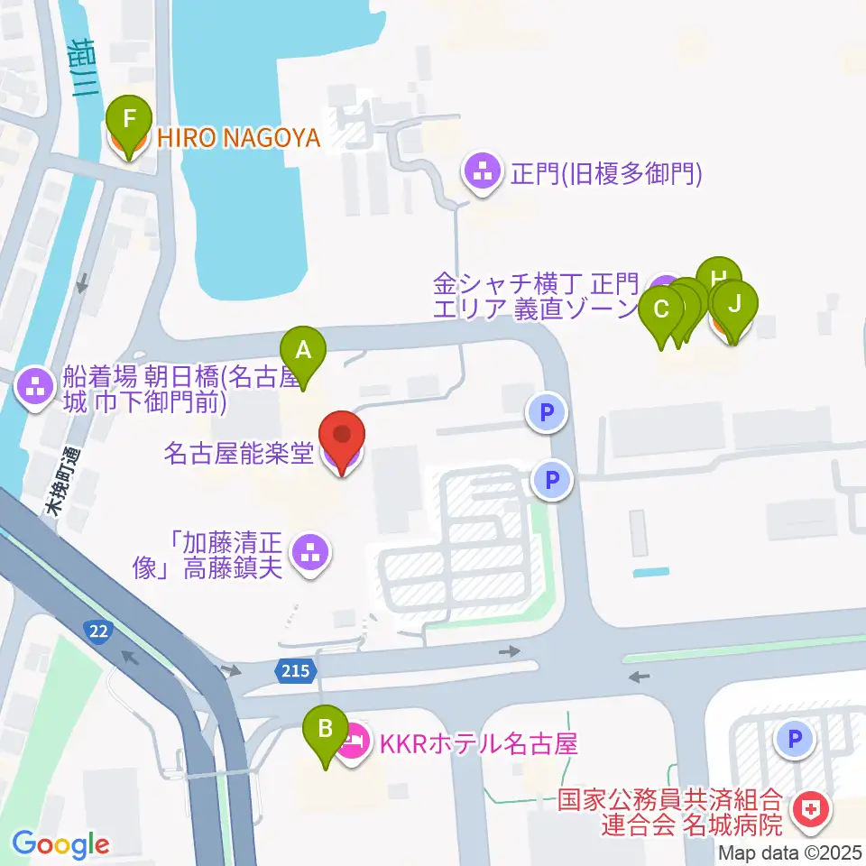 名古屋能楽堂周辺のファミレス・ファーストフード一覧地図