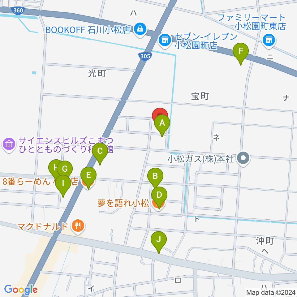 ロックスタジオFFBODY周辺のファミレス・ファーストフード一覧地図