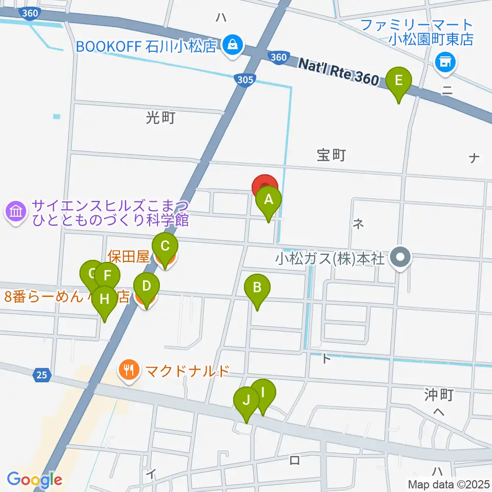 ロックスタジオFFBODY周辺のファミレス・ファーストフード一覧地図