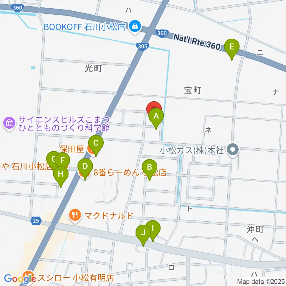 ロックスタジオFFBODY周辺のファミレス・ファーストフード一覧地図