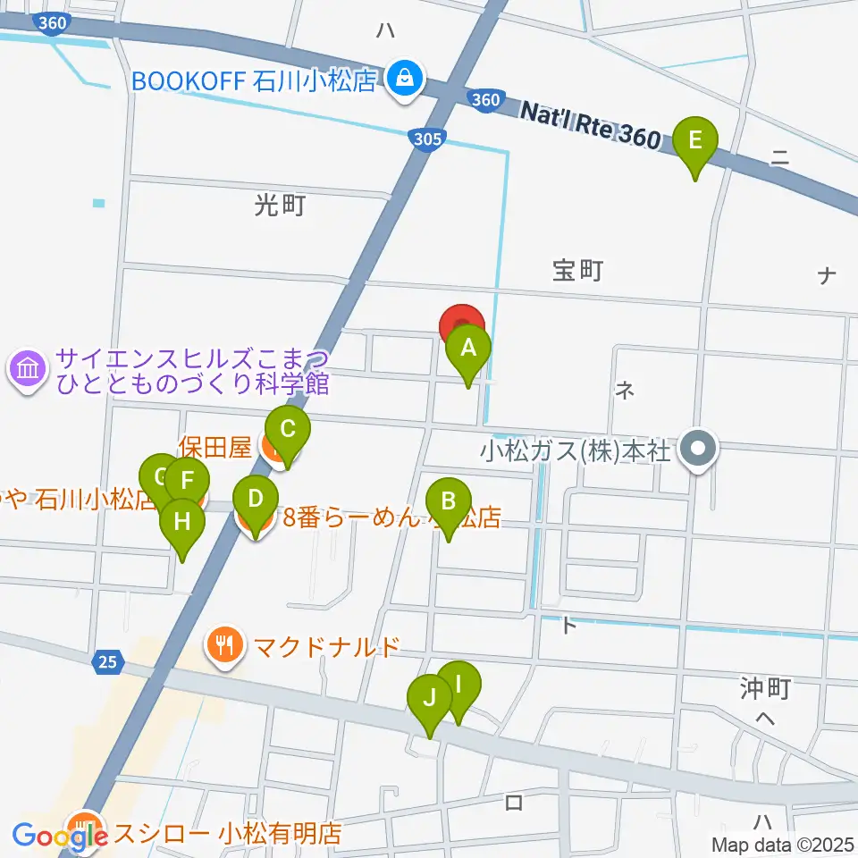 ロックスタジオFFBODY周辺のファミレス・ファーストフード一覧地図