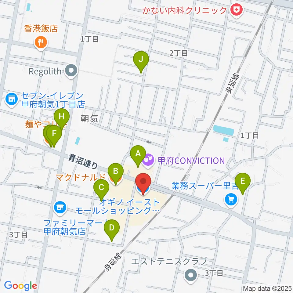 内藤楽器 甲府東センター周辺のファミレス・ファーストフード一覧地図