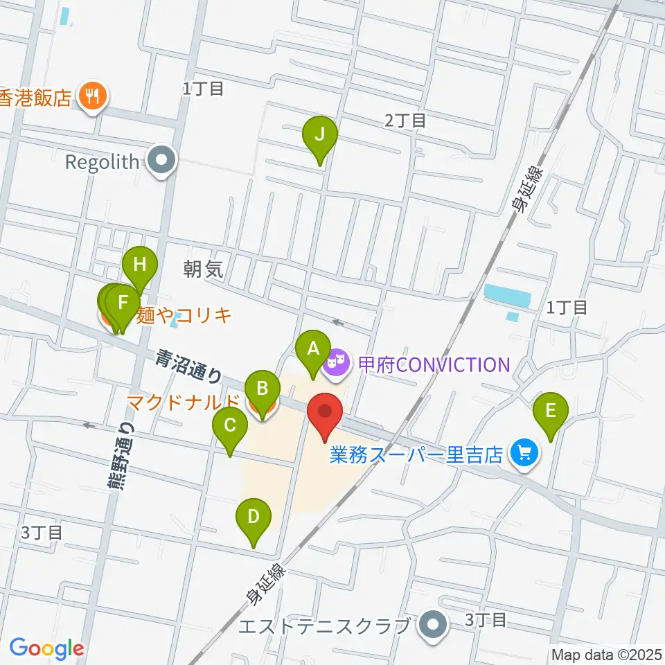 内藤楽器 甲府東センター周辺のファミレス・ファーストフード一覧地図