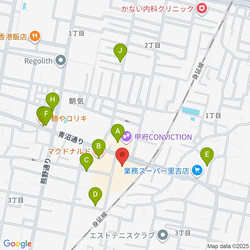 内藤楽器 甲府東センター周辺のファミレス・ファーストフード一覧地図