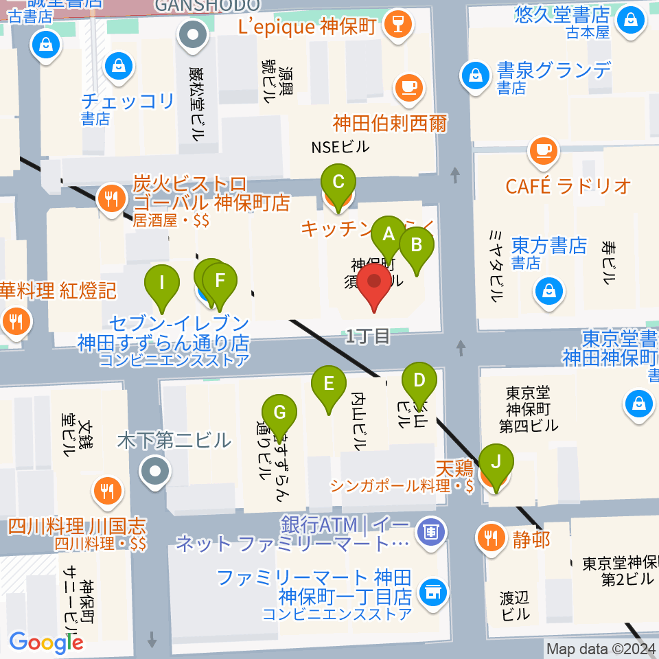 須賀楽器周辺のファミレス・ファーストフード一覧地図