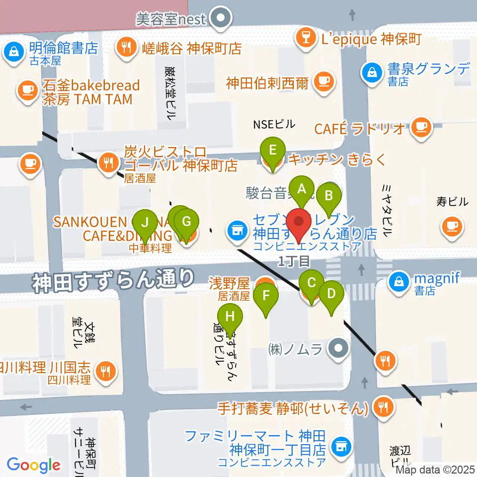 須賀楽器周辺のファミレス・ファーストフード一覧地図