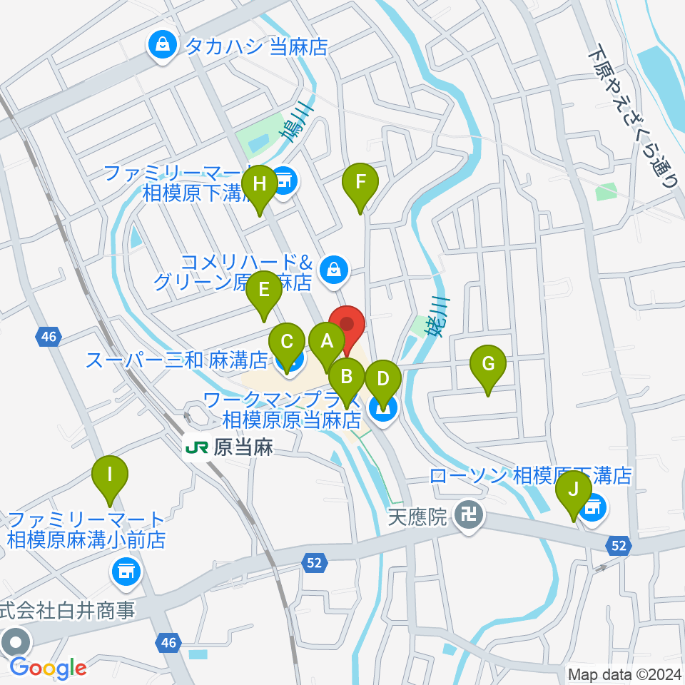 相模楽器 麻溝教室周辺のファミレス・ファーストフード一覧地図