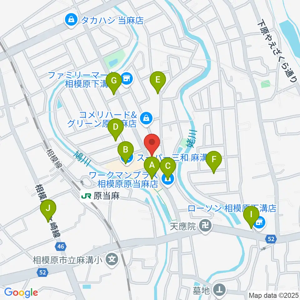 相模楽器 麻溝教室周辺のファミレス・ファーストフード一覧地図