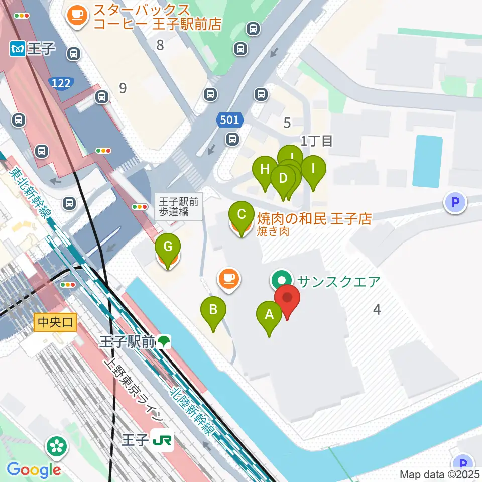 エークラスミュージック 王子センター周辺のファミレス・ファーストフード一覧地図