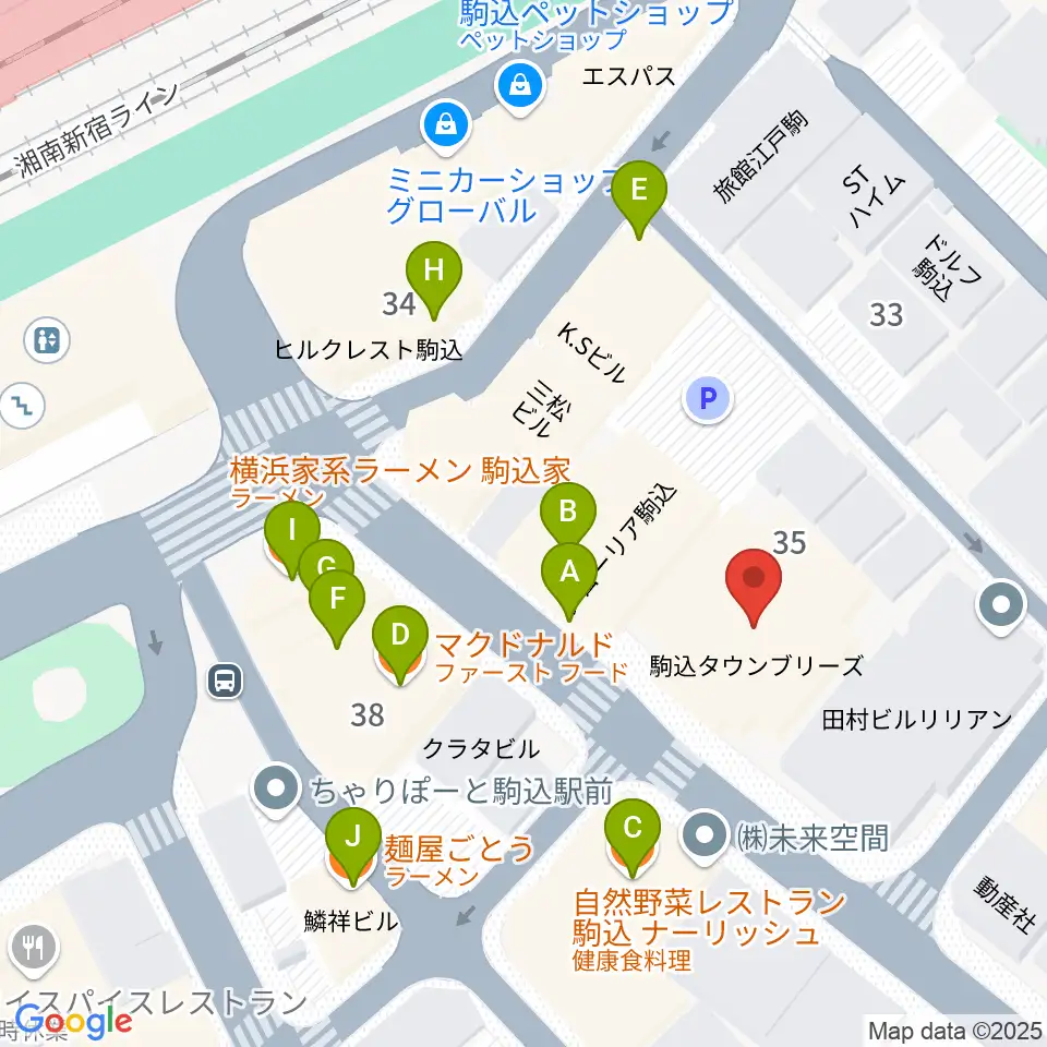 エークラスミュージック 駒込センター周辺のファミレス・ファーストフード一覧地図
