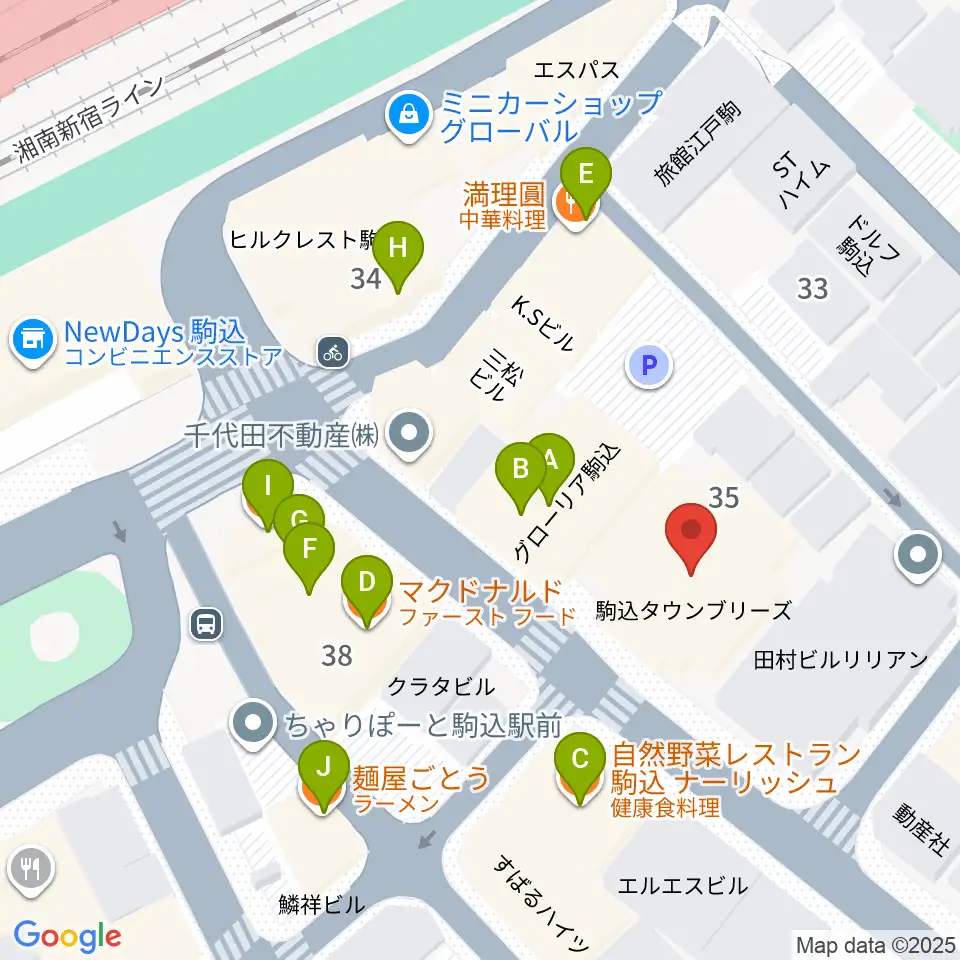 エークラスミュージック 駒込センター周辺のファミレス・ファーストフード一覧地図
