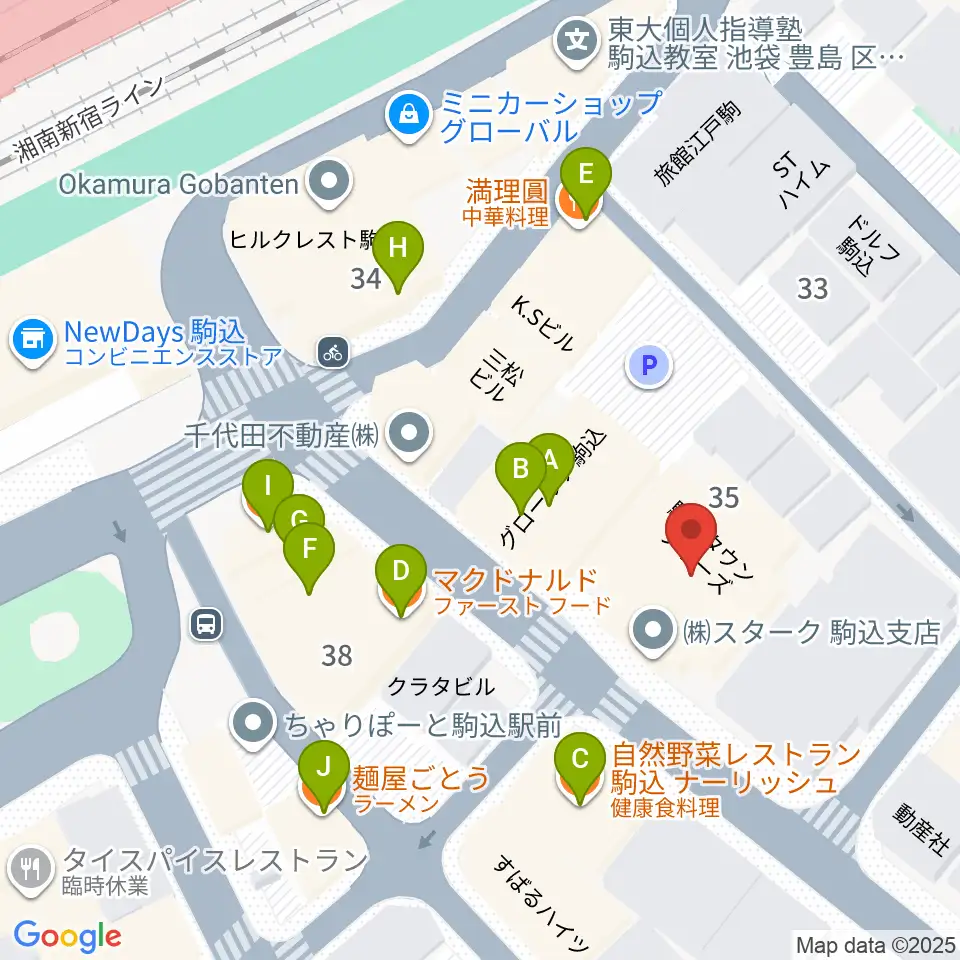 エークラスミュージック 駒込センター周辺のファミレス・ファーストフード一覧地図