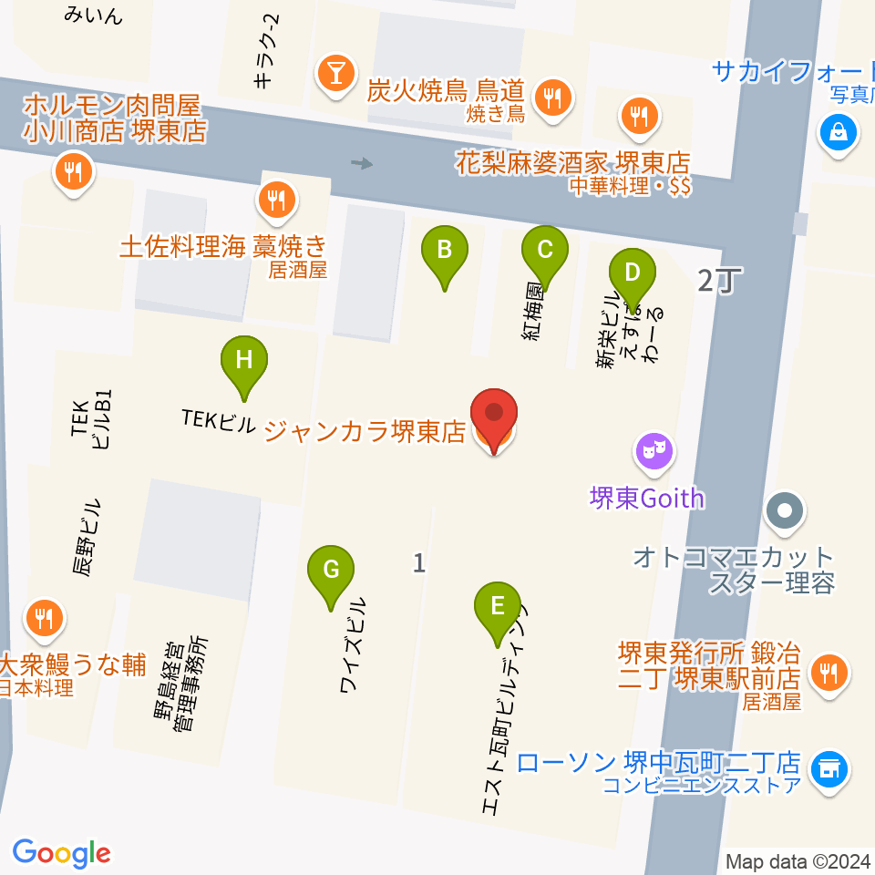 堺東Goith周辺のファミレス・ファーストフード一覧地図