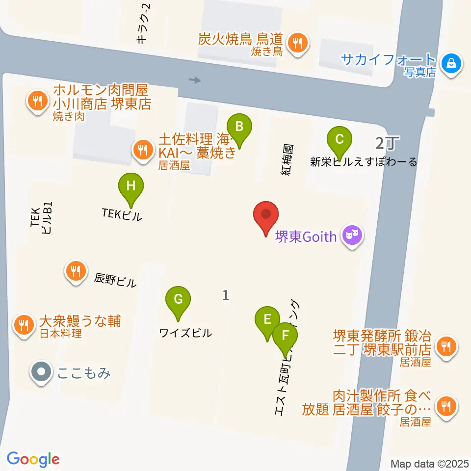 堺東Goith周辺のファミレス・ファーストフード一覧地図
