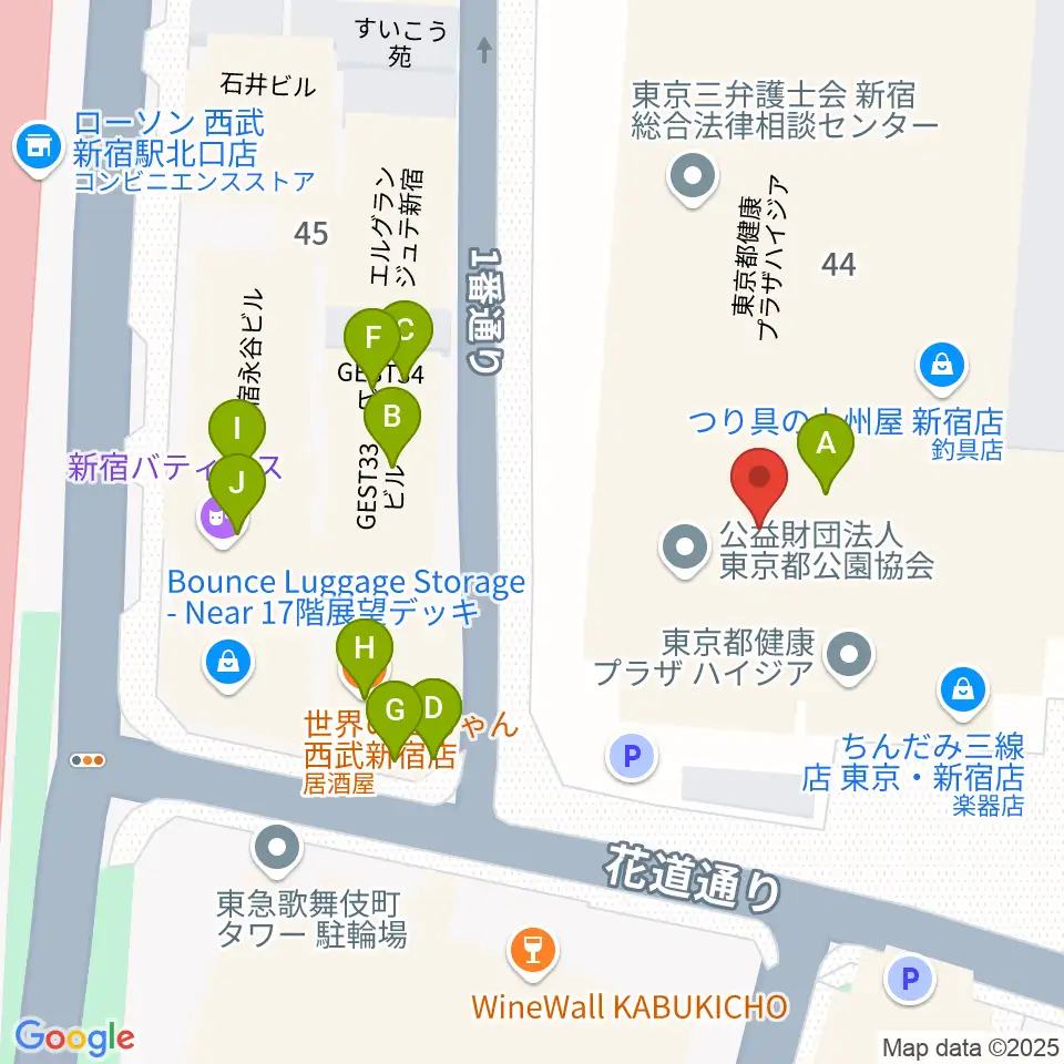 新宿ハイジアV-1周辺のファミレス・ファーストフード一覧地図