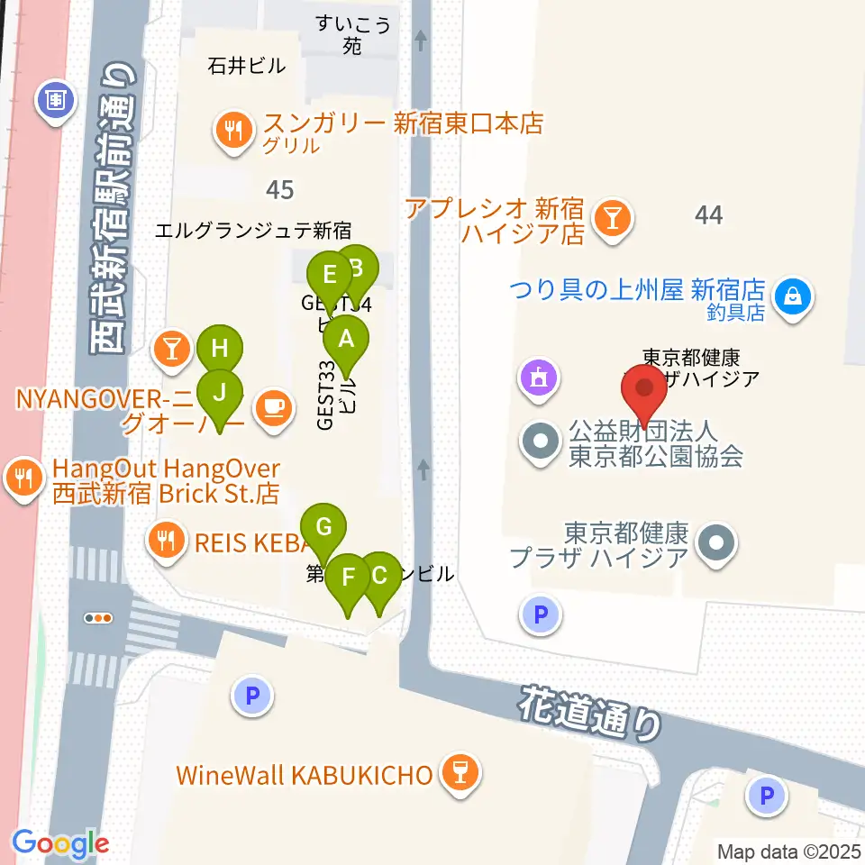新宿ハイジアV-1周辺のファミレス・ファーストフード一覧地図