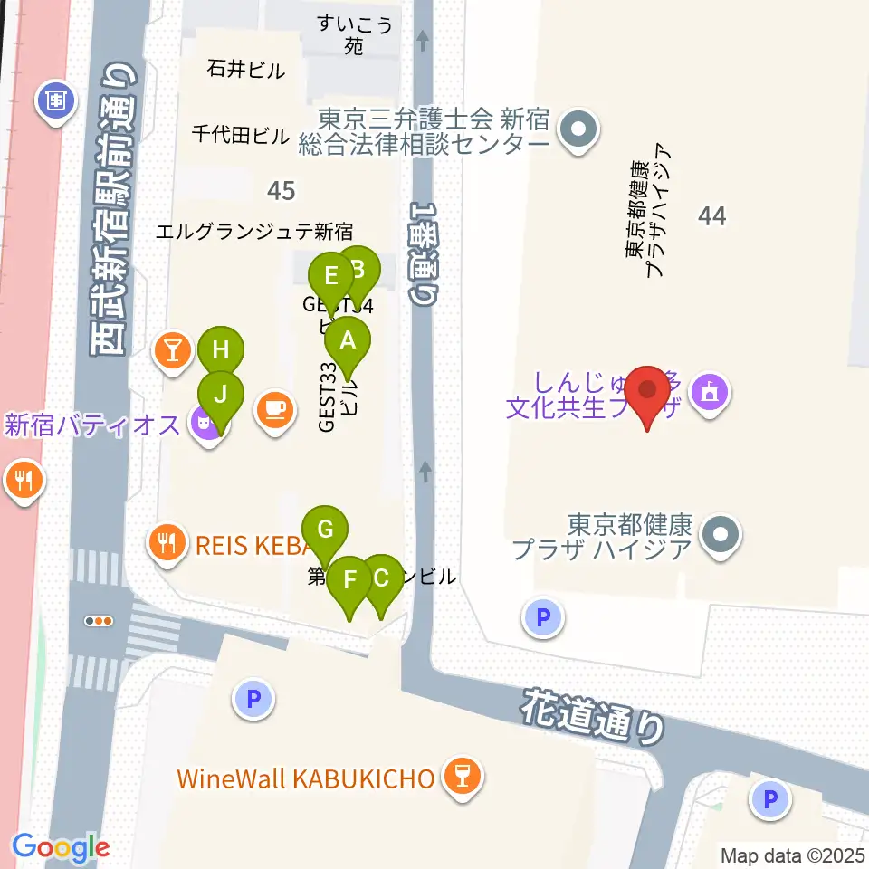 新宿ハイジアV-1周辺のファミレス・ファーストフード一覧地図