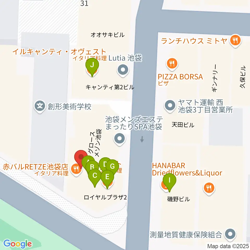 池袋西口GEKIBA周辺のファミレス・ファーストフード一覧地図